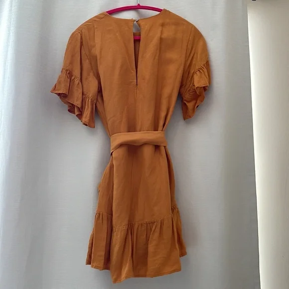 Urban Outfitters Mustard Yellow Ruffle Tie Waist Mini Dress - Picture 3 of 5